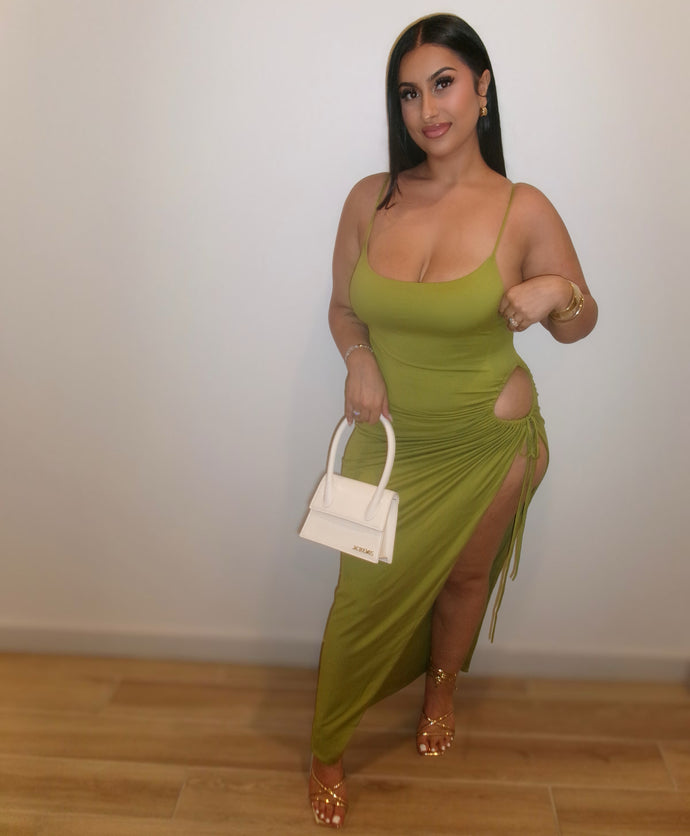 Green Goddess High Slit Dress